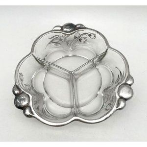 Vtg. Silver Gilded Divided Glass Dish